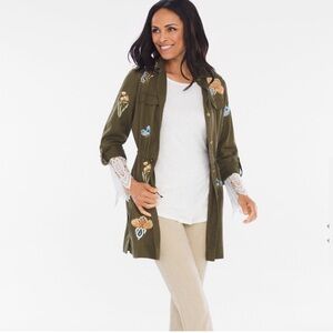Chico’s Embroided Floral Tencel Lightweight Military Style Jacket S 4 6